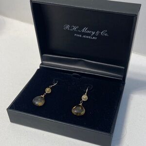 14k Gold Smoky Quartz and Citrine Drop Earrings in Original Box